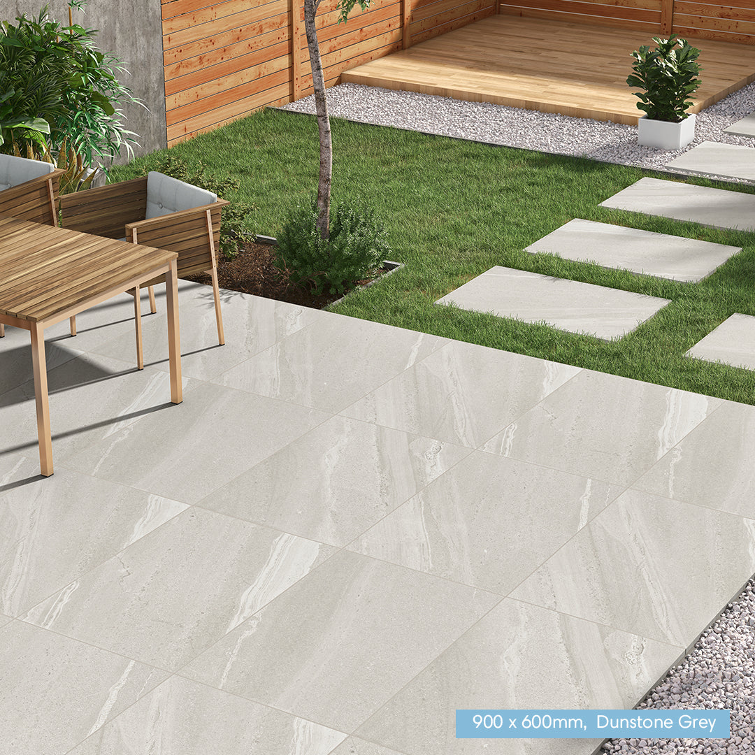 Dunstone Grey Porcelain Paving Slabs | 900 x 600 Tiles | Patio Slabs ...